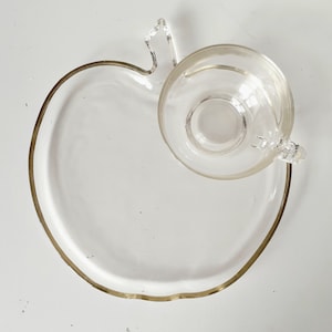 Vintage Hazel Atlas Orchard Clear Glass Apple Shaped Luncheon Sandwich Plate with Cup Mug