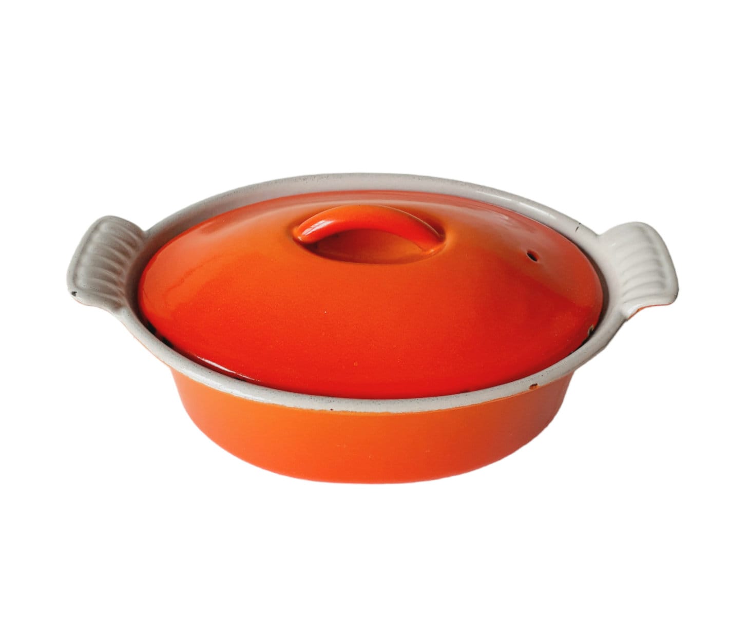 VTG Le Creuset 18 Baking Dish Enamel Cast Iron Small Oval Casserole W/Lid  Orange