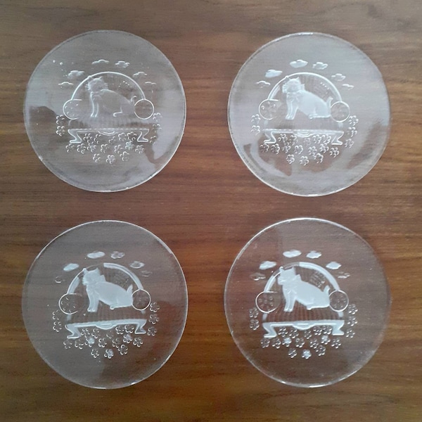 Modern Frosted and Clear Glass Cat on a Couch Coaster Set of 4