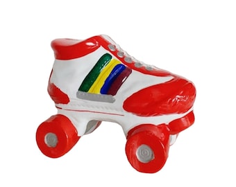 MCM Mid Century Vintage Ceramic Rainbow Rollerskate Piggy Bank Money Bank