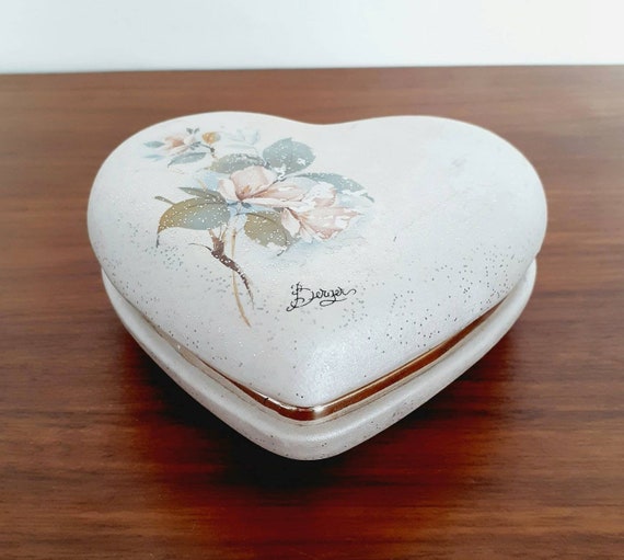 Vintage Berger Ceramic Heart Shaped Lidded Dish T… - image 1