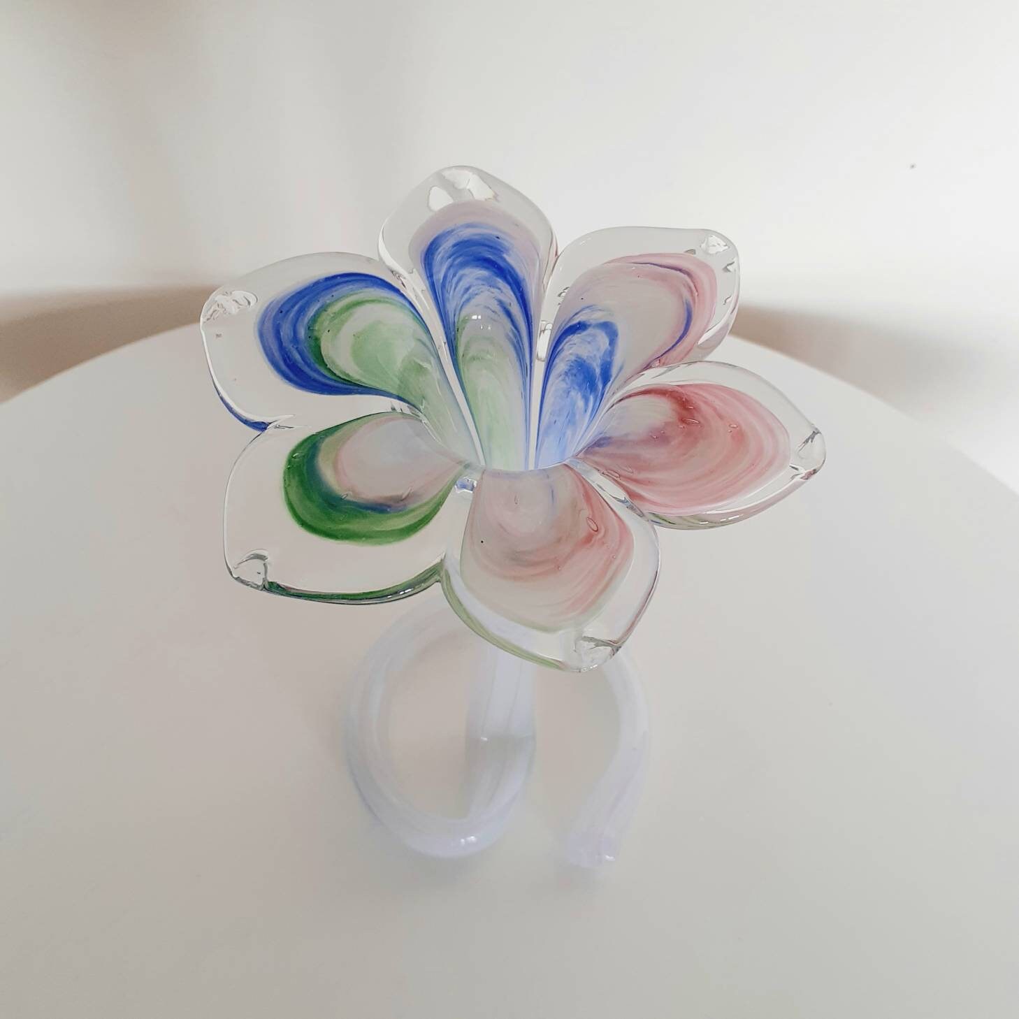 Vintage Murano Style Hand Blown Glass Flower Shaped Vase Etsy Canada