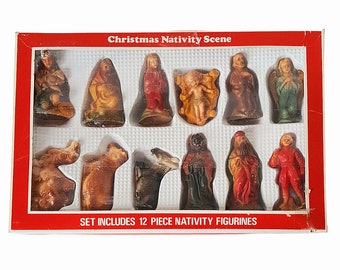 Vintage Plastic Nativity Scene Figurines Set of 12