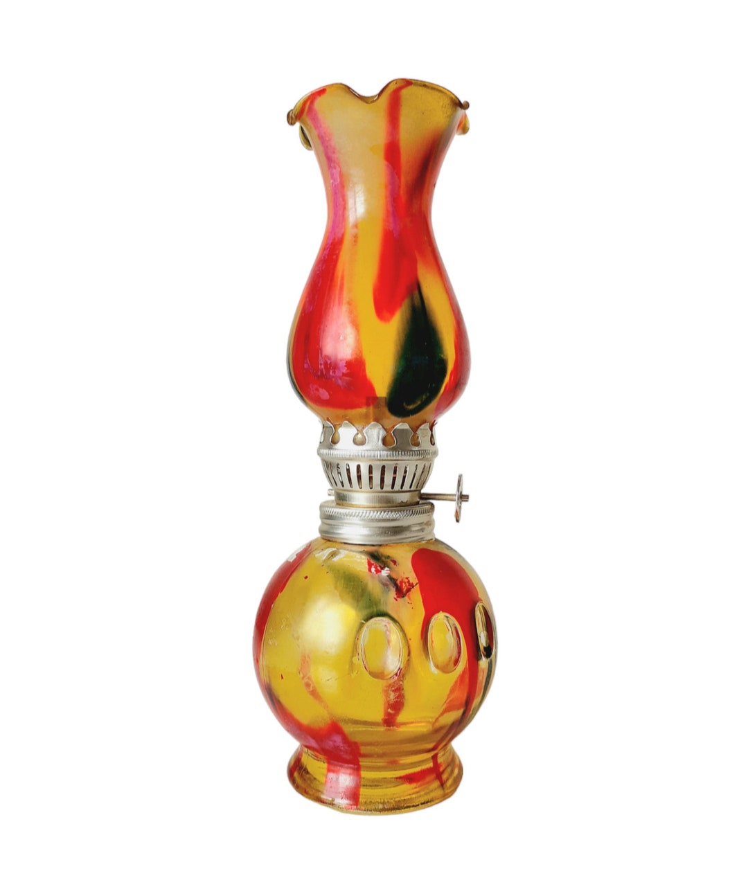 Vintage Small Yellow Red Swirl Glass Oil Lamp - Etsy