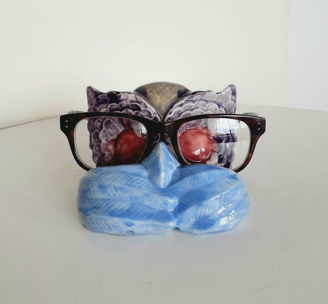 Vintage Hand Painted Glazed Ceramic Owl Eyeglass Holder Etsy
