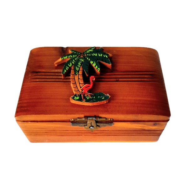 Vintage Box Jewelry Box Flamingo and Palm Tree Design