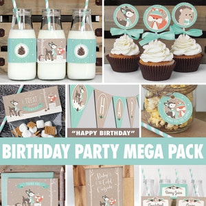 Winter Woodland Birthday Party Mega Pack // Boy or Girl // Mint Decorations // Fox // Printable Digital BP04 image 1