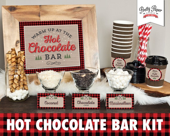 Hot Chocolate Bar Printable Kit // INSTANT DOWNLOAD // Buffalo Plaid, Lumberjack, Hot Cocoa Party // Sign, Labels, Cup Tags bp06 bs05 bp08 Il_570xn