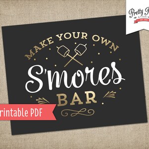 S'mores Bar Sign // INSTANT DOWNLOAD // Black and Gold // Printable, Digital File image 2