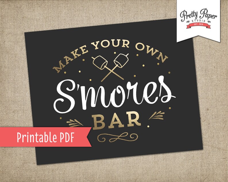 S'mores Bar Sign // INSTANT DOWNLOAD // Black and Gold // Printable, Digital File image 2