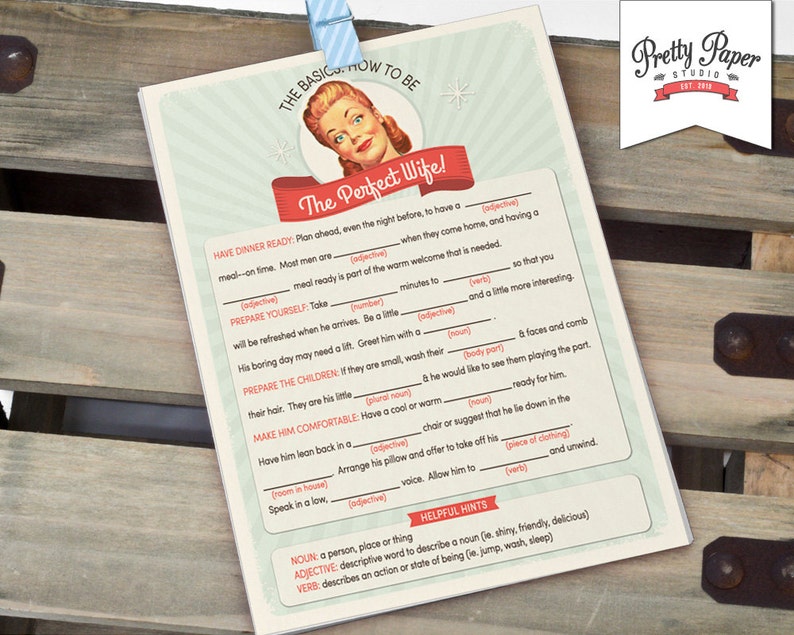 The Perfect Wife: Mad Libs 50s Housewife Bridal Shower Game | Etsy