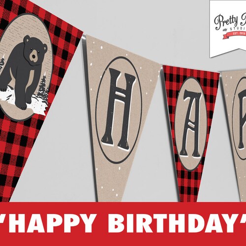 Happy Birthday Banner baby Black Bear // INSTANT DOWNLOAD // | Etsy
