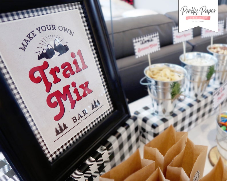 Trail Mix Bar Printable Kit Adventure Awaits // INSTANT DOWNLOAD // Buffalo Plaid Lumberjack Birthday // Camping Decor / Baby Shower / BP12 image 3