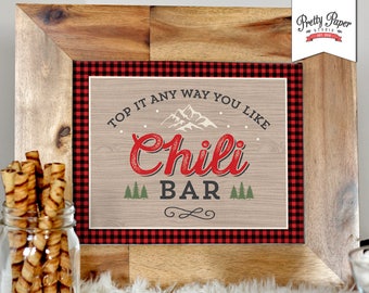 Chili Bar Sign // INSTANT DOWNLOAD // Buffalo Plaid Lumberjack Birthday // Red & Black Plaid // Printable, Digital File / bp06 bs05 bp08