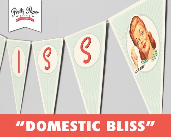 Domestic Bliss Banner 50s Housewife Bridal Shower Instant