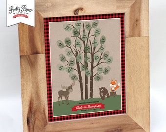 Thumbprint Tree Guestbook - Buffalo Plaid Woodland Baby Shower // Fête d’anniversaire de bûcheron // Boy Girl Gender Neutral / Printable BS05 bp06