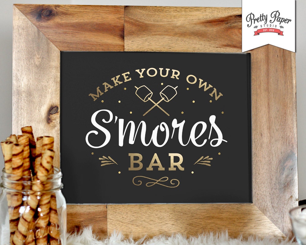 Printable Marshmallow Smore Bar Station Sign INSTANT DOWNLOAD Editable Wedding S/'mores Template Greenery Smore Love Sign Gold Calligraphy