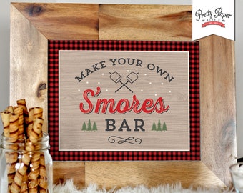 S'mores Bar Sign // INSTANT DOWNLOAD // Buffalo Plaid, Lumberjack // Printable, Digital File // bp06 bs05 bp08