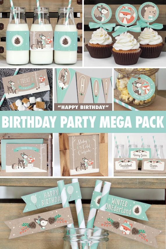 Winter Woodland Birthday Party  Mega Pack Boy or Girl 