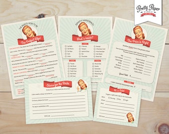 Bridal Shower Game Pack - 50s Housewife Game Cards // INSTANT DOWNLOAD // 1950s Retro Bridal Shower // Printable Digital ws01