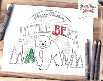 Coloring Page -Baby Bear Lumberjack // INSTANT DOWNLOAD // Lumberjack Birthday Party Activity Game // Little Black Bear // Printable BP09