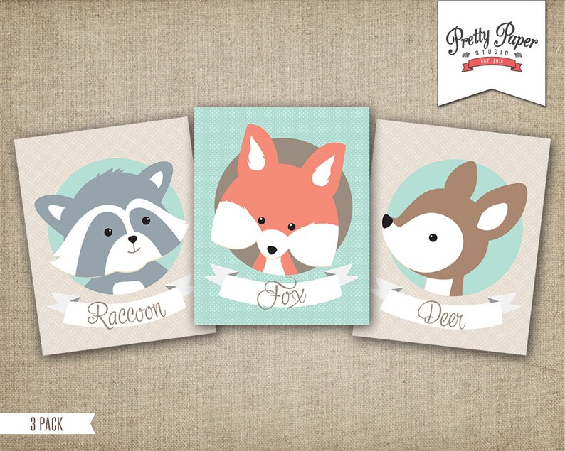 3 Pack Woodland Nursery Wall Art // INSTANT DOWNLOAD