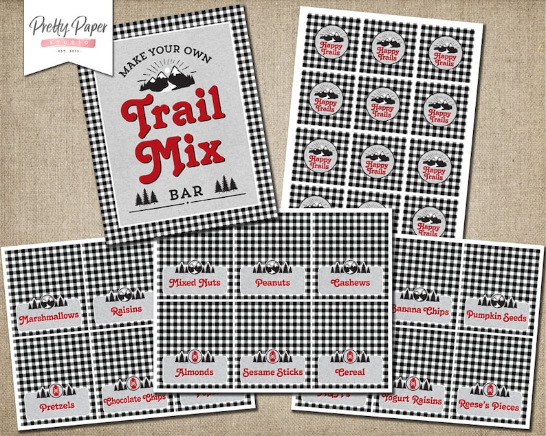 Trail Mix Bar Printable Kit Adventure Awaits // INSTANT DOWNLOAD // Buffalo Plaid Lumberjack Birthday // Camping Decor / Baby Shower / BP12 image 6