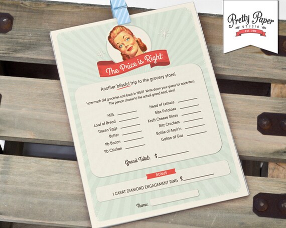 Price is Right - 50s Housewife Bridal Shower Game Cards // INSTANT DOWNLOAD // 1950s Retro Bridal Shower Game // Printable Digital ws01 Il_570xn