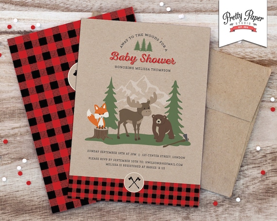 free buffalo plaid baby shower invitations