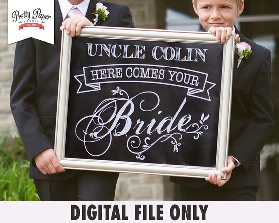 Personalized Here Comes the Bride Sign - Digital File Only // Printable Chalkboard Wedding Sign // Custom Digital Artwork Il_570xn