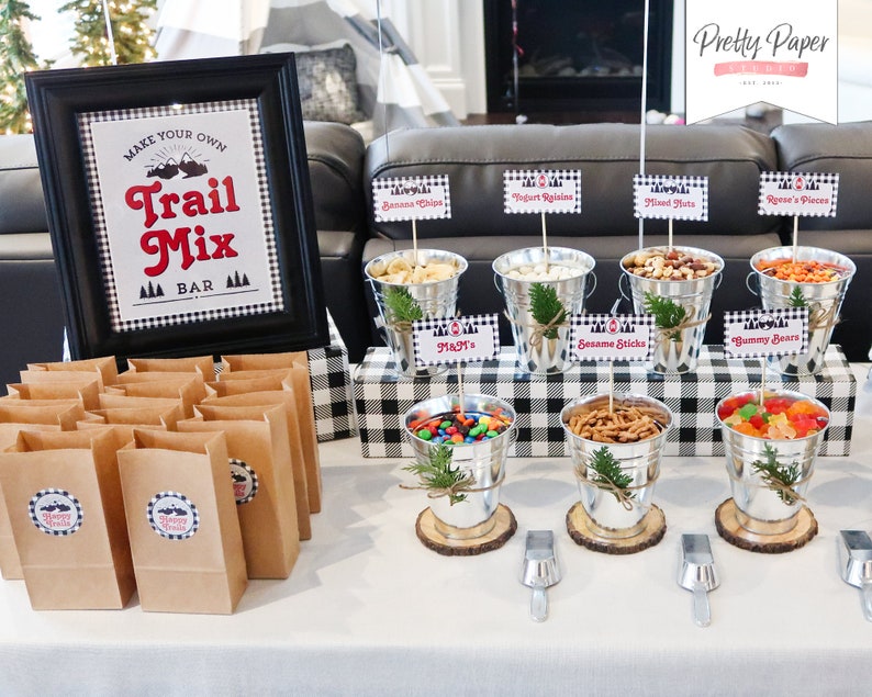 Trail Mix Bar Printable Kit Adventure Awaits // INSTANT DOWNLOAD // Buffalo Plaid Lumberjack Birthday // Camping Decor / Baby Shower / BP12 image 1