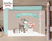 Winter Woodland Thank You Card // INSTANT DOWNLOAD // Gender Neutral Fox // Mint Baby Shower // Birthday Party // Printable BS04 bp04