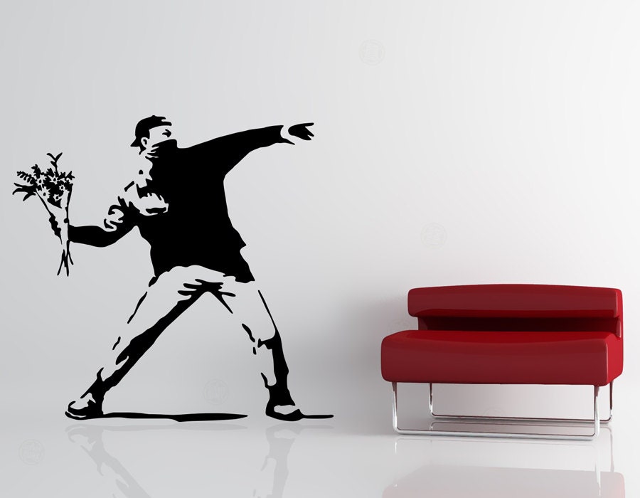 Banksy Wall Decal Love Is In the Air Flower Thrower Etsy