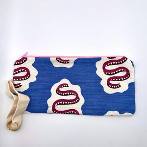 Blue Snake Wristlet: Handmade Cotton Canvas Clutch Purse