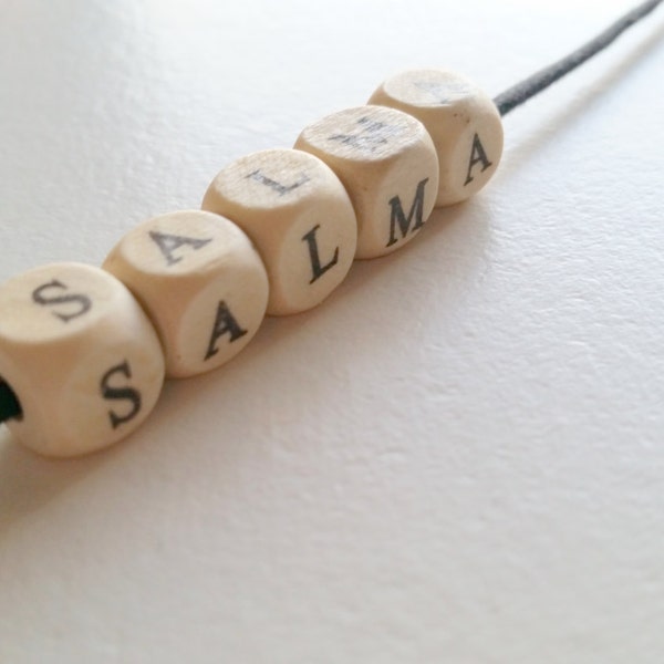 Personalized Monogram and Name Wood Bead Necklace