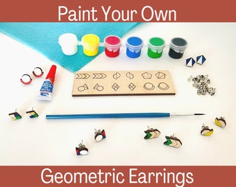 DIY Bright Craft Earring Kit, Craft Kit, Earring Kit, Geometric Earring, Wood Earring, Gift for Her, Stocking Stuffer, Painted Earring Kit