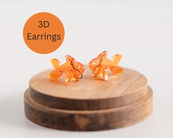 Goldfish 3D Earrings, Aquarium Fish Earrings, Dangle Drop, Animal, Gift for Her, Animal Lover, Fish Jewelry, Miniature Koi, Gift for Girls