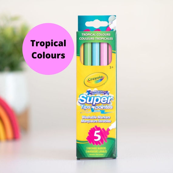 Crayola 5CT Tropical Colours Supertips Markers, Washable Non Toxic Markers, Thin  Markers, Gift for Boys Girls, Kids, Arts and Crafts 