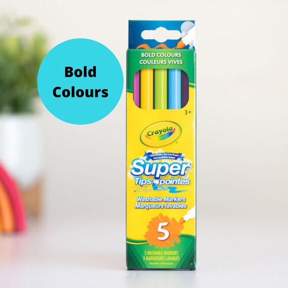 Crayola 5CT Bold Colours Supertips Markers, Washable Non Toxic Markers, Thin  Markers, Gift for Boys Girls, Kids, Arts and Crafts, Christmas 