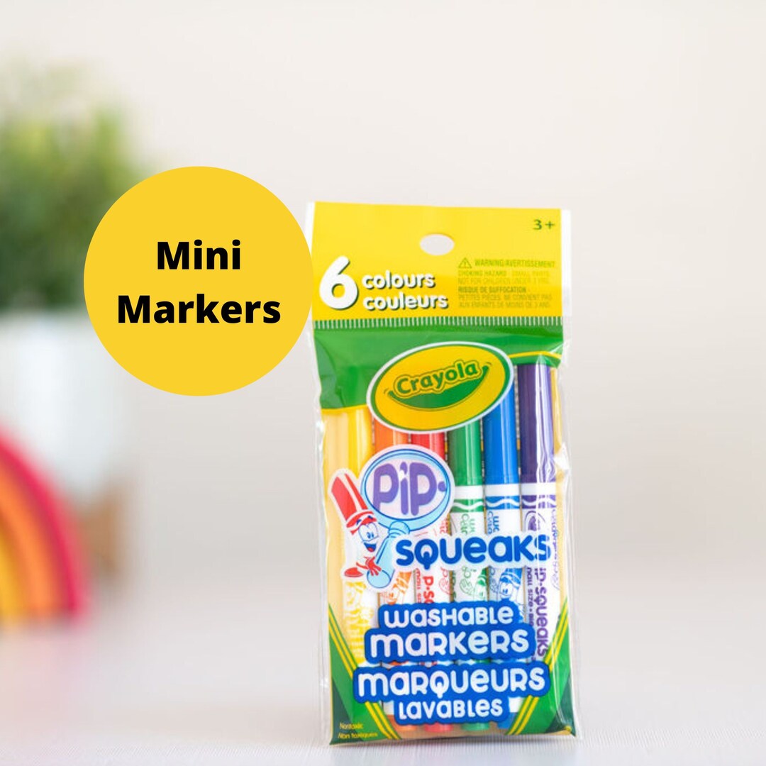 Crayola 6CT Basic Skinny Pip Squeak Markers, Washable Non Toxic Markers