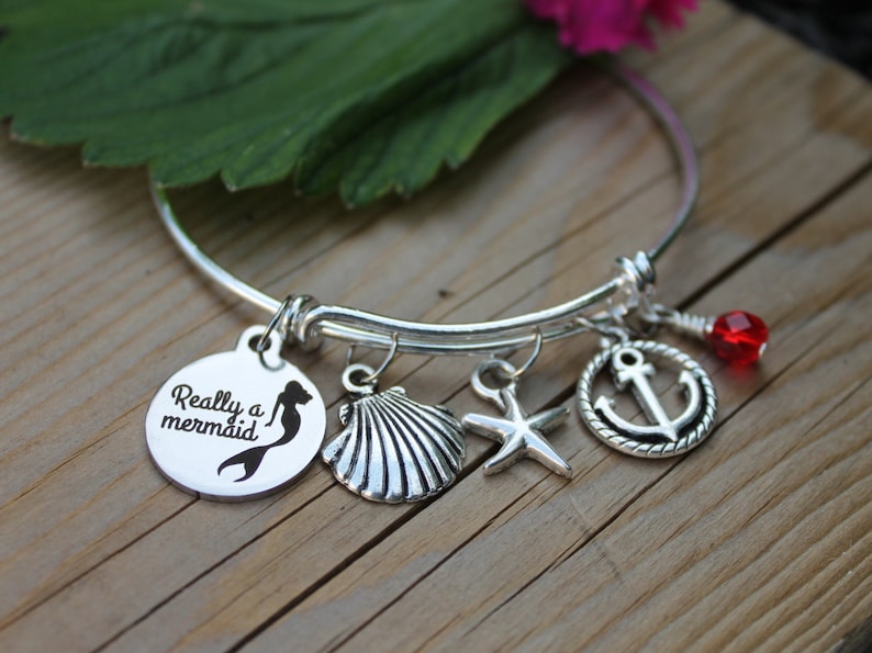 Shell Jewelry Beach Lover Sea Lover/'s Bangle Ocean Lover Starfish Jewelry Custom Jewelry Charm Bracelet Really A Mermaid Bangle