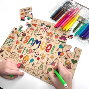 Birthday Custom Name Colouring Activity, Kids Art Puzzle, Personalized Colouring Jigsaw, Craft Kit for Kids, Kid's Activity Craft, Party