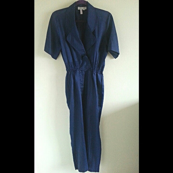 70s Dark Blue Short Sleeve Jumpsuit