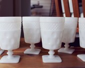 Set of 6 Vintage "Polka Dot" Milk Glass Goblets / Wine Glass / Vases / Chalices