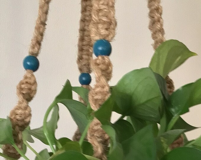 Jute Hanger With Teal Wood Beads Etsy