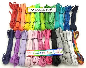 1/4" 0.25" Quarter Inch 6mm Flat Braided Elastic By the Yard - 25 colors available!