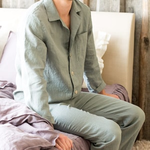 Linen PAJAMAS set, Organic linen men's homewear, Men's linen sleepwear, Stone washed linen pajamas, Linen PJ's, Organic linen pyjamas set image 1