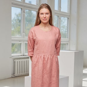 Linen summer dress, Women's smock dress with 3/4 sleeves, Washed linen summer dress, Soft summer tunic, Organic dress with pockets, Softened image 1