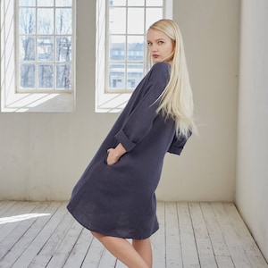 Linen tunic dress, Long sleeve dress, Loose fit dress, Gray long linen shirt, Oversized linen shirt/tunic, Oversized dress, Natural linen