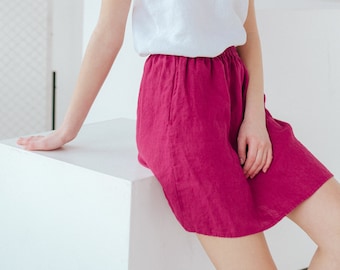 Basic linen skirt, Elastic waist skirt with pockets, Soft and comfy linen skirt, Women summer skirt, Pink women skirt,Women's linen cloth